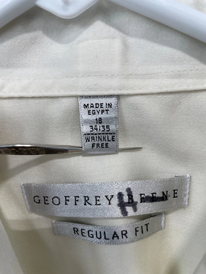 Camisa social Geoffrey Beene tamanho 18 ajuste regular botão para cima creme trabalho sem rugas - Imagem 4 de 4