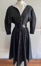 Victor Costa 80s Does 50s Collared Dress Full Skirt Tea Length Blk & White 8