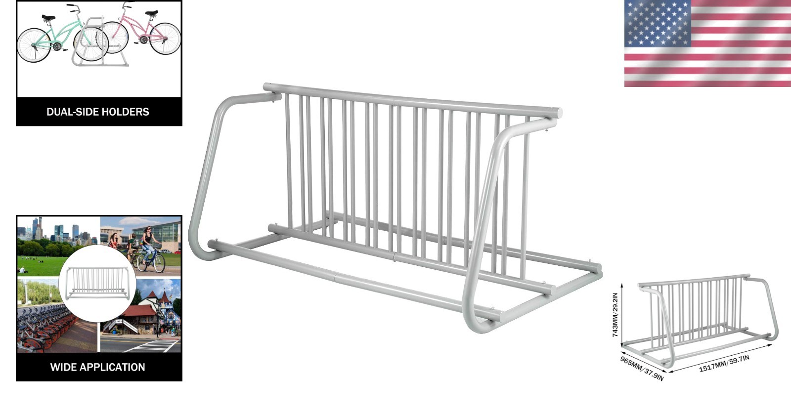 Bike Rack Floor Mount Dual Side Bike Stand Steel Grid 10 Bike Capacity 59 Inches