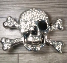 Skull And Crossbones Rhinstone Blinged Iced Crystal Belt Buckle Missing 3 Stones