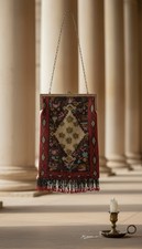 Antique Micro beaded Purse Victorian Art Silver Chain