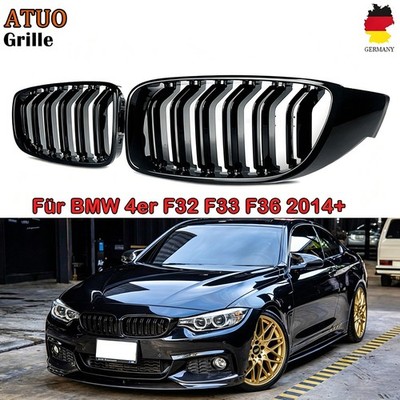 Für BMW 4er F32 F33 F82 F83 Nieren Grill Kühlergrill GLANZ SCHWARZ Doppelsteg