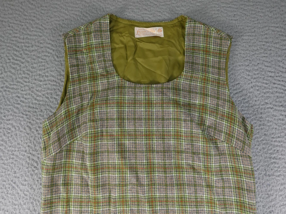 Vestido Pendleton vintage para mujer 14 verde lana a cuadros sin mangas pradera cabaña Foto 2 de 4