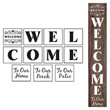 Welcome Stencils for Painting on Wood - 11 Pack Large Vertical Welcome Sign