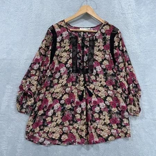 Daniel Rainn Blouse Top Women Large Tab Sleeves Boho Cottagecore Floral Peasant