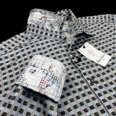 Robert Graham Abstract Geometric Floral Cubical Blue Brown Sport Shirt $228 XL