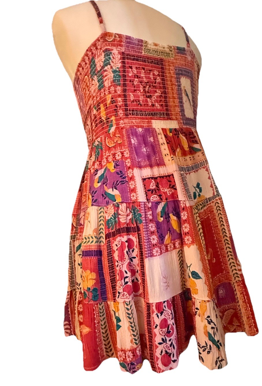 Vintage Patchwork Multi Bird Floral Mini Dress Pi… - image 3