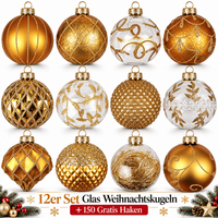 Weihnachtskugeln Glas 12Er Set Christbaumkugeln Baumschmuck Kugeln Gold D6