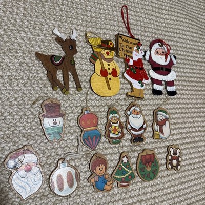 Lot/15 Flat Wooden Vintage Ornaments Absolutely Adorable! FAST SHIPPING!!