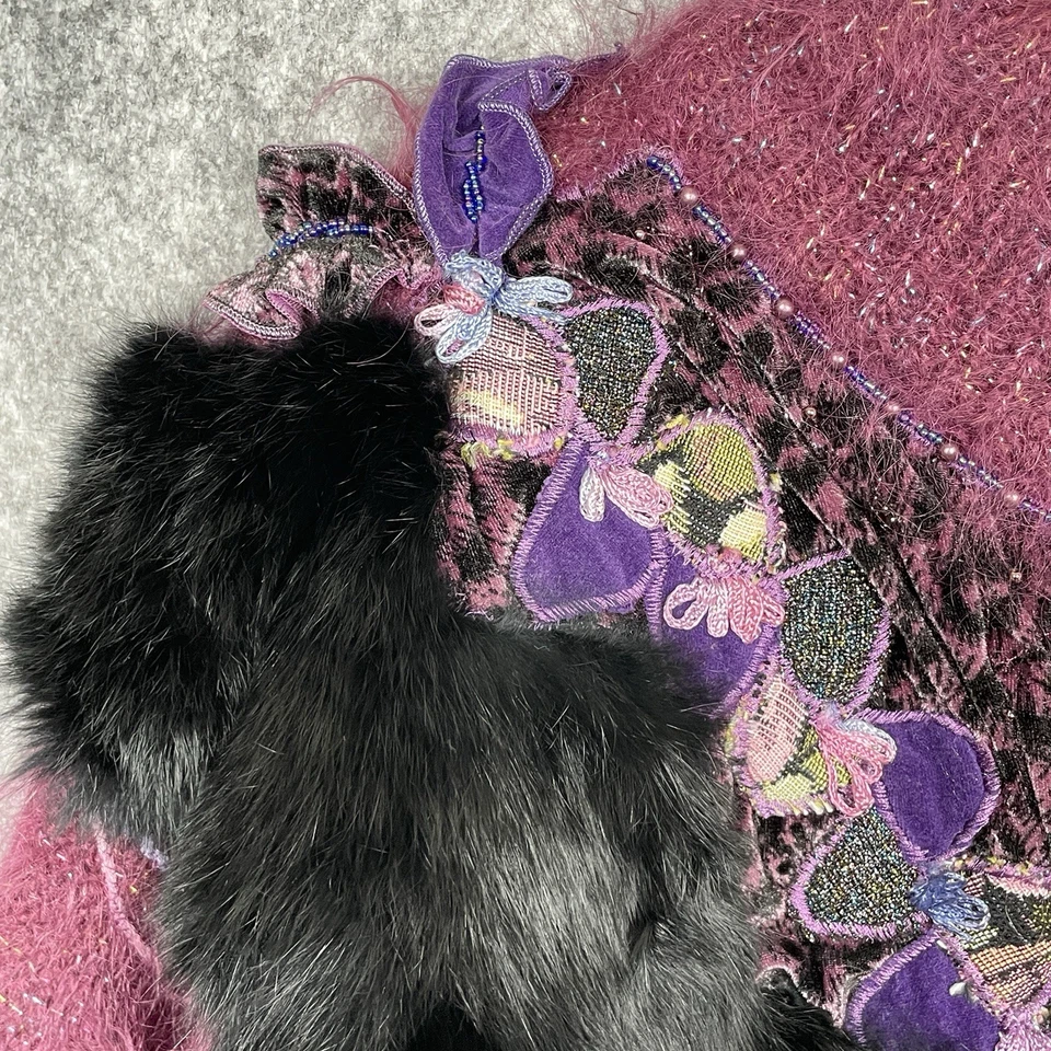 Suéter cárdigan 3D mohair vintage para mujer talla S/M textiles mixtos arte para usar Foto 3 de 4