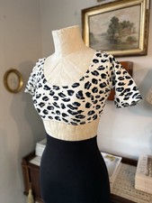 Liza Bruce Crop Top Size S UK 8 Black White Leopard 80s Body Con Stretch Small