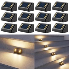 12Pack New Solar Deck Lights Outdoor Waterproof LED Steps Lamps For Stairs Fence