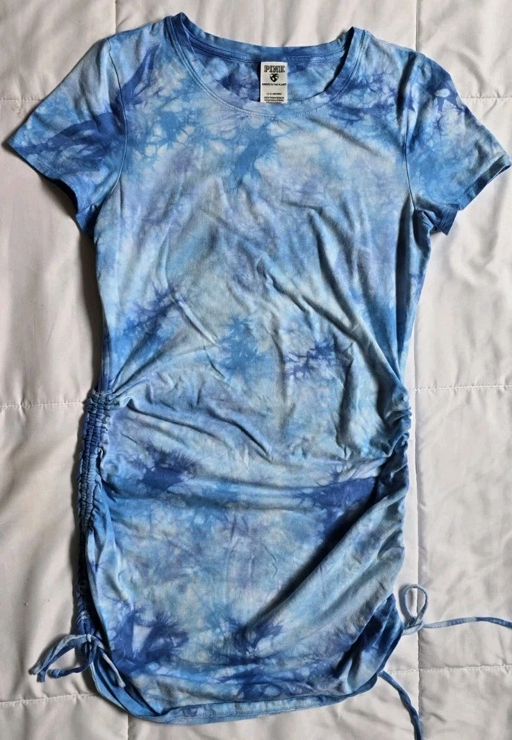 UNDERCOVER Abito Tshirt Rosa Victoria’s Secret Blu Tie Dye Lati Increspati Tg Large.