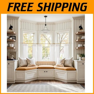 Beige Farmhouse Cafe Curtains - Pinch Pleated Kitchen Drapes Free USA Shipping