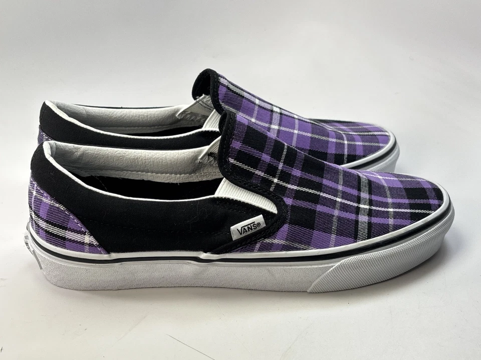 Zapatos sin cordones Vans para mujer talla 9 raros negros violeta púrpura a cuadros blancos Foto 3 de 4