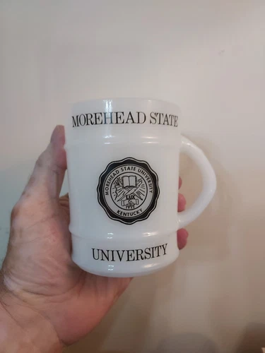 Anchor Hocking Fire King Moorehead State University Milk Glass Coffee Barrel Mug