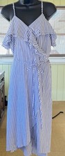 NEW A New Day Blue  White Stripe Midi Wrap Picnic Dress Ruffled Asymmetrical L