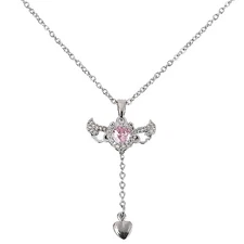 Pendant Necklace Pink Heart for Women Trendy Titanium Chain - Anniversary Valent
