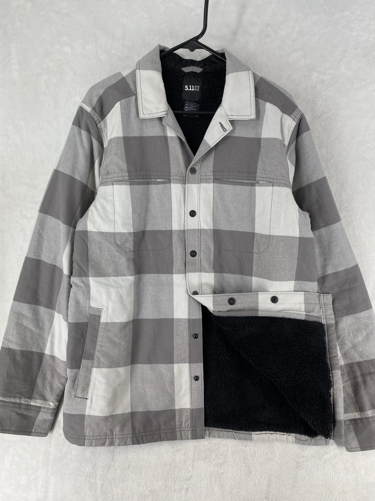 5.11 Tactical Jacket Mens Medium Gray Plaid Sherpa Lined Flannel Snap Shacket