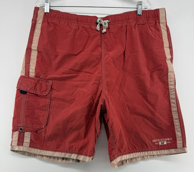 Vintage Abercrombie Mens Swim Trunks Red Cargo Board Shorts Large 8.5 Inseam