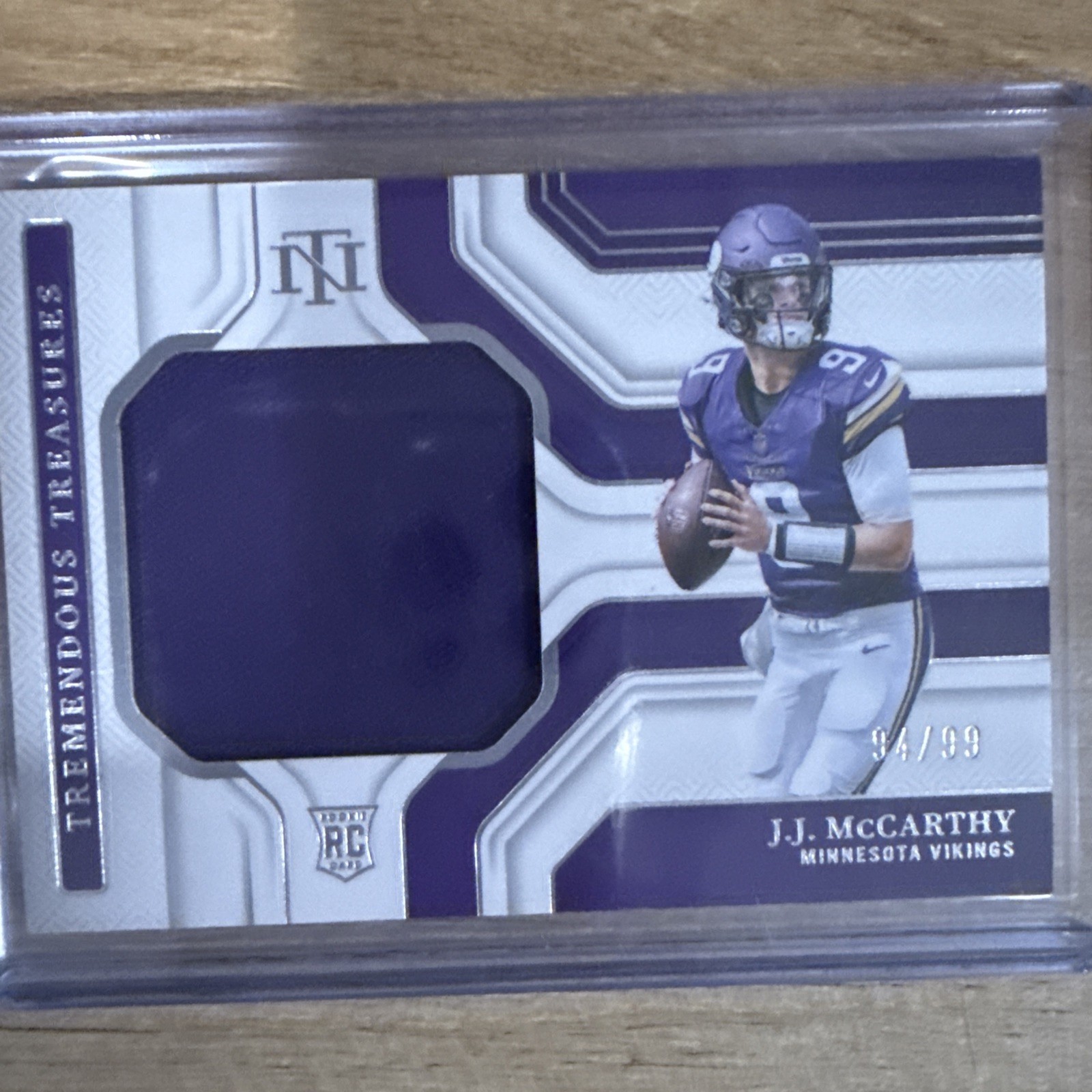 2024 National Treasures JJ McCarthy Tremendous Treasures Rookie Patch 94/99