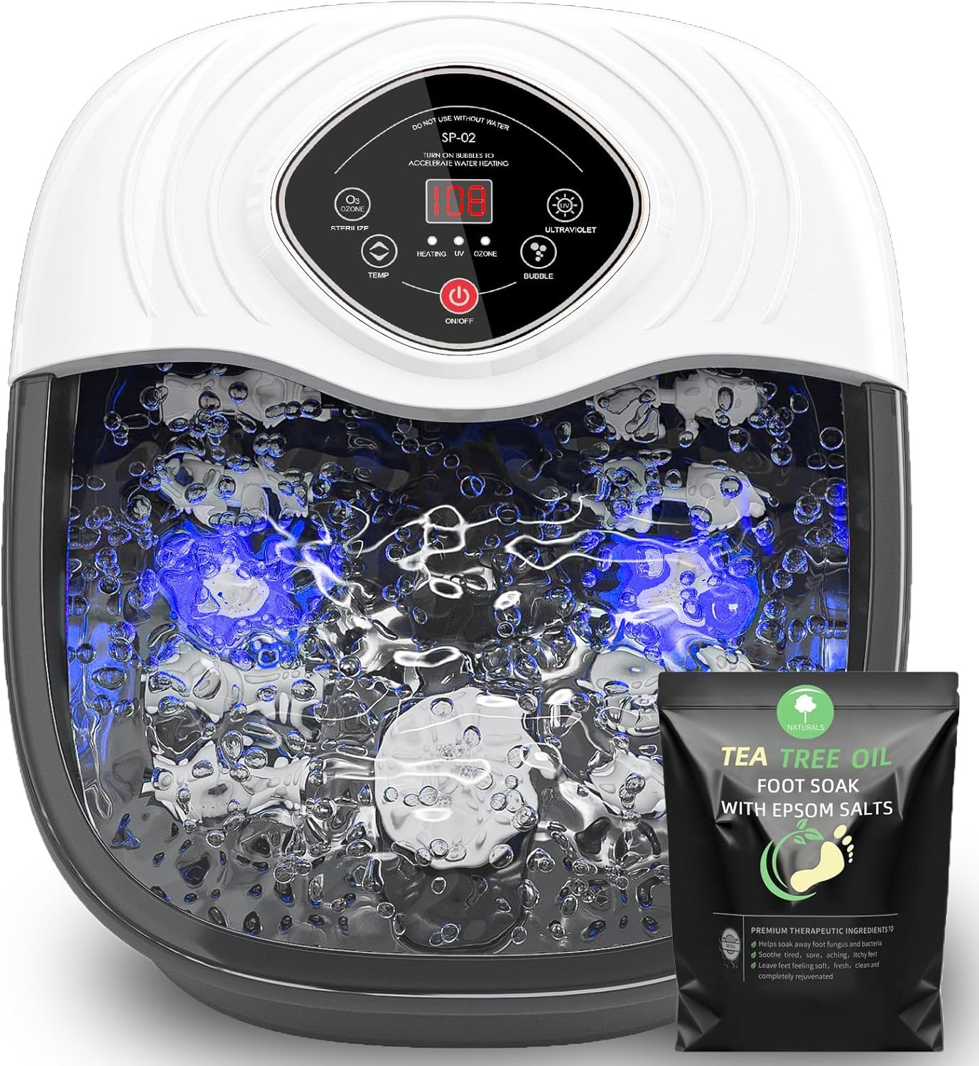 Foot Spa Bath Massager with Heat, UV & Ozone Bubbles,Shiatsu Rollers Epsom Salt 