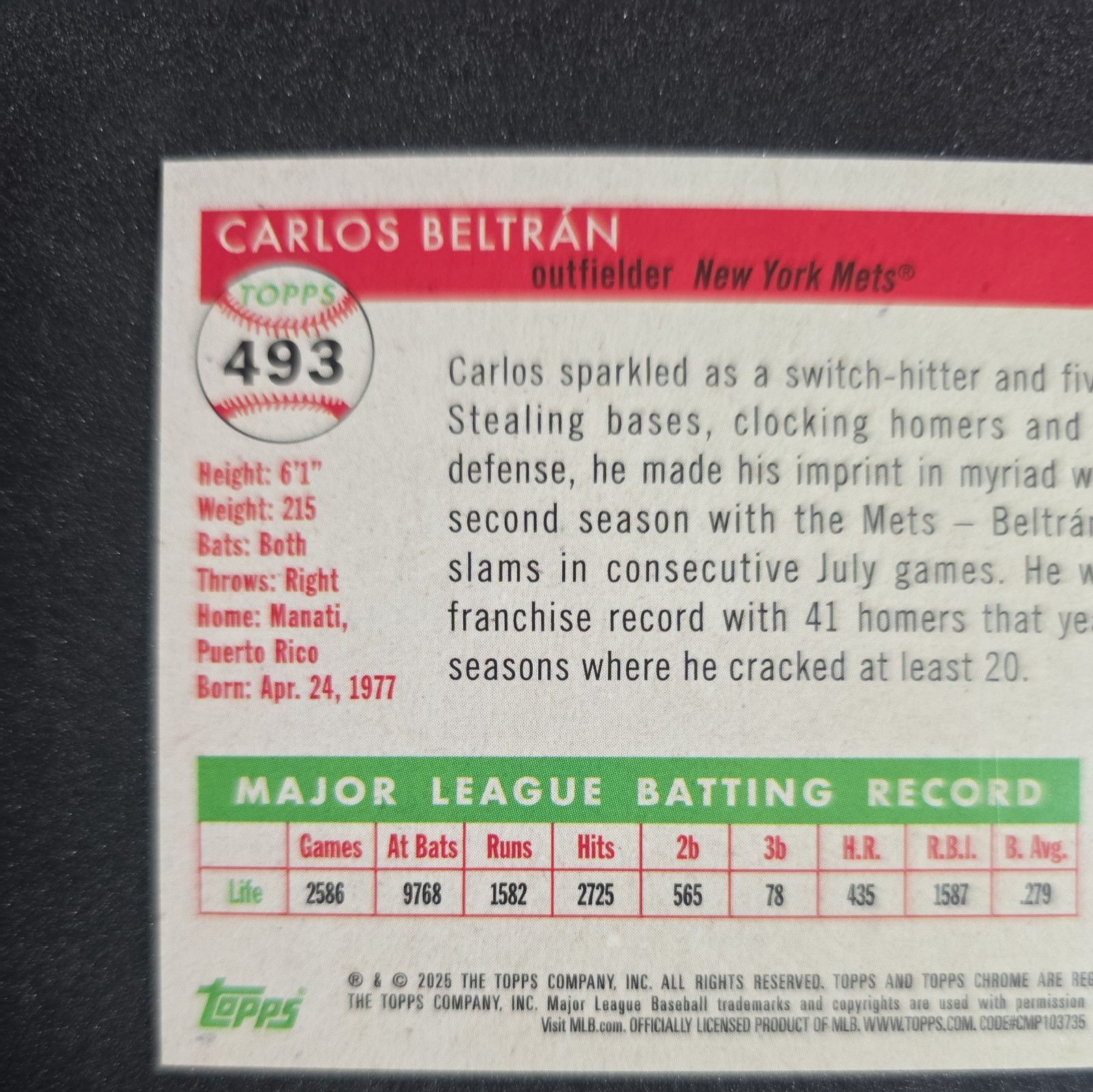2025 Topps Chrome Platinum Carlos Beltran (1/1 ) Gold Superfractor HOF view 7