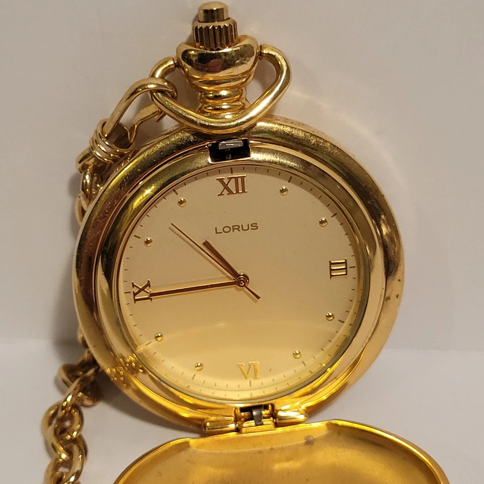Lorus Gold Tone Pocket Watch With Chain Japan Quartz Movement-Untested - Image 2 of 4