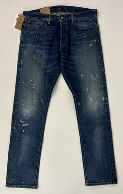Polo Ralph Lauren Sullivan Slim Paint Splatter Blue Jeans Men's Size 34x32 NWT
