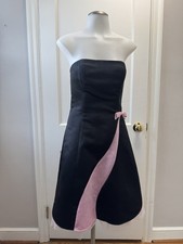 80s Jessica McClintock For Gunne Sax Dress Black Pink Bow Strapless 5/6 USA