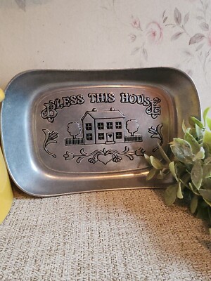 NWT Vintage WILTON ARMETELE METAL PEWTER BLESS THIS HOUSE  BREAD TRAY 10-3/4''