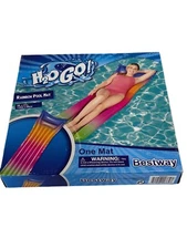Rainbow Pool Mat 6 ft x 27 in Raft Bed with Pillow Inflatable Swim Raft H2O GO! 