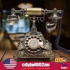 Antique Vintage Handset Old Telephone European Style Rotary Dial Phone Gold New
