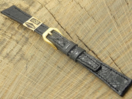 Stylecraft NOS Vintage 12mm Black Crocodile Watch Band w Gold Tone Buckle Unused - Picture 2 of 4