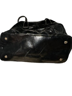 COACH Black Patent Shiny Leather F15658 Handbag Purse Allover Logo