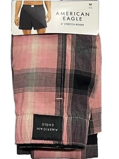 NWT AMERICAN EAGLE Stretch Boxer Sz S-M-L-XL Pink Black Plaid #70