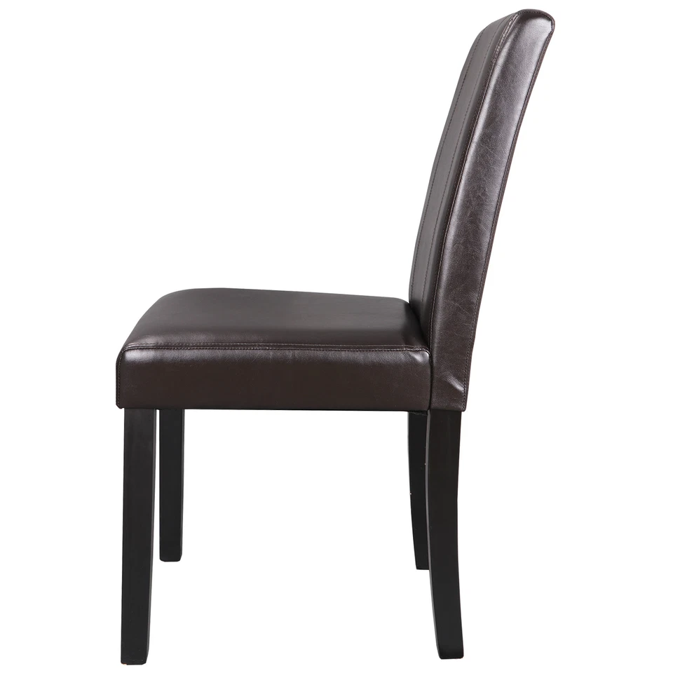 Dining Chair Set of 8 PU Leather Armless Side Chairs with Solid Wood Legs Brown - Image 2 of 4