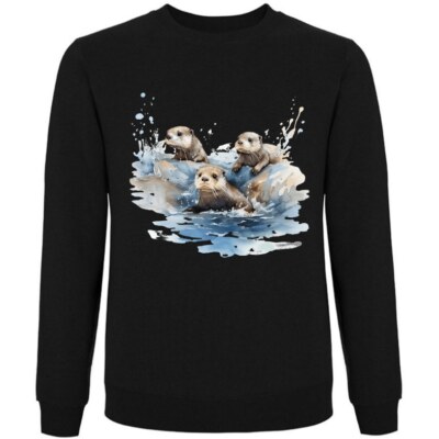 Sweatshirt Schwarz Otter Fischotter Otterfamilie Otter Baby Ozean Mittel 404247s