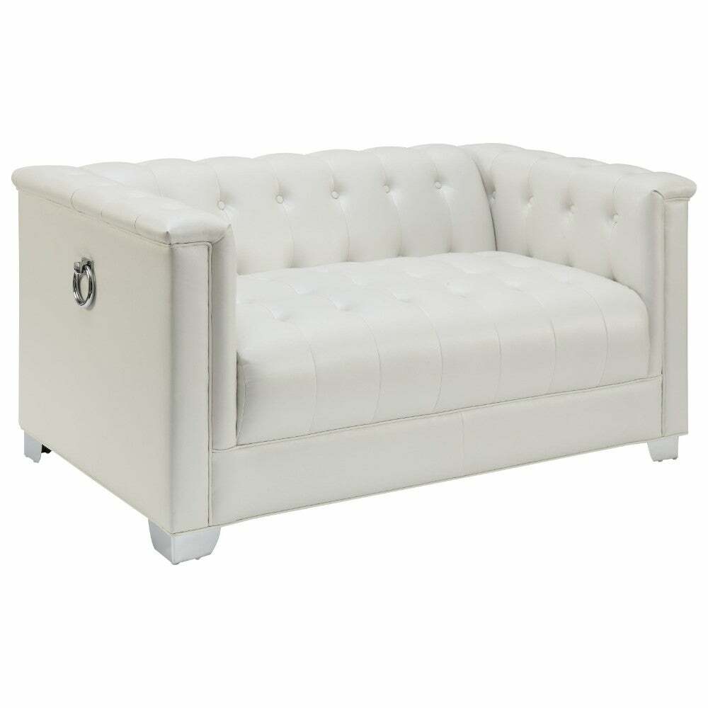 Contemporary Faux Leather Metal Loveseat With Button White For Sale Online