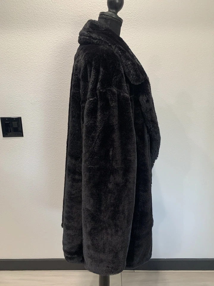 Abrigo Gótico Negro Imitación Piel Peluche Glam Punk Emo Gótico Abrigo Trad Goth Foto 2 de 4