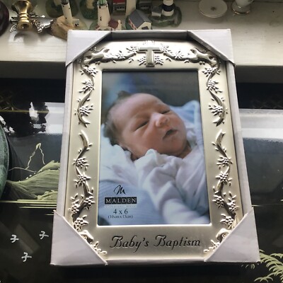 Baby Silver Baptism Picture Frame 4 x 6 Cross Religious Dove Malden New In Box