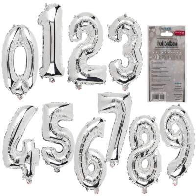 Folien Ballon Zahl Ziffer Nummer Silber ca. 40 cm Folienballon Geburstag Party