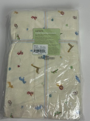 NWT Carters 2010 Zoo Animals 100% Cotton Flannel Baby Receiving Blankets 4 PK - Picture 4 of 5