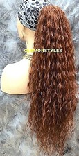 Human Hair Blend Long Light Auburn Spiral Curls Ponytail HairPiece Extension NWT