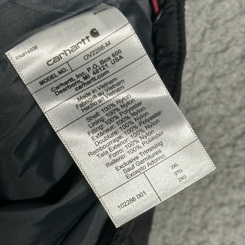 Carhartt Vest Mens 2XL Black Rain Defender Lightweight Insulated