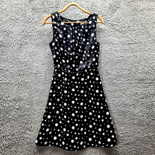Target Womens Dress Size 10 Black White Spot Satin Sleeveless A-line Knee Length