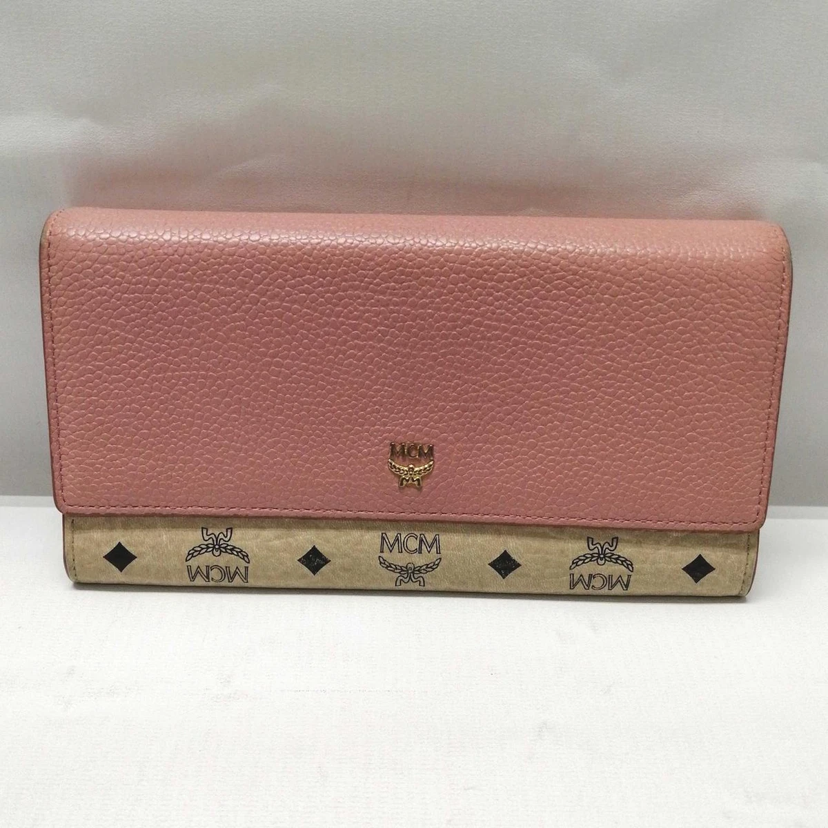 MCM Wallet Tri-Fold Leather Pink Color Accessory from Japan Used