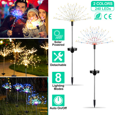 2Pcs Solar Firework Starburst Lights 240 LED Fairy Lamp Stake Garden Path Decor