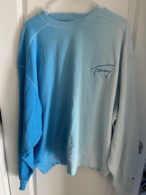 $100 Tommy Hilfiger Jeans Sweatshirt Hand Dyed Deep Sky Blue Mens Sz 2XL DM16372