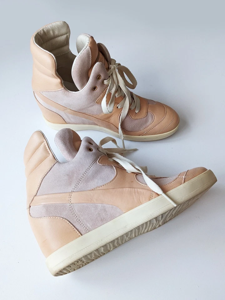 ALEXANDER MCQUEEN X PUMA Pink & Tan 'Ofeya' High Top Wedge Heel Trainers, UK 4 - Image 4 of 4